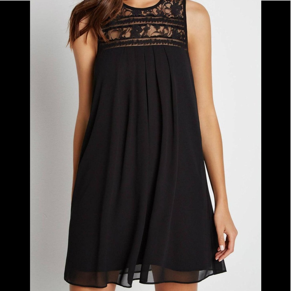 BCBG Generation | Black Lace Trim Babydoll Dress